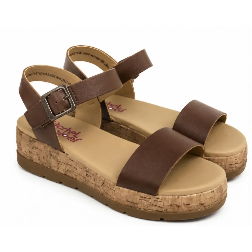 RACHEL‎ SHOES Venice-C Brown Platform Sandals Girls Size 2M Cork Sole Summer